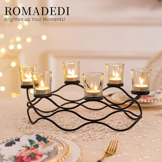 Candelabro con 6 portavelas de vidrio